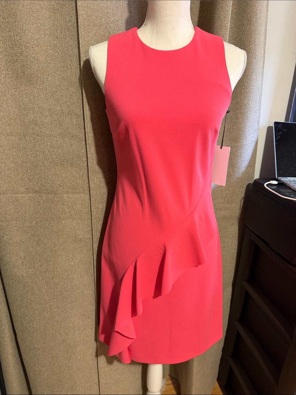 Ivanka Trump Sleeveless Mini Dress in Bright Pink with Ruffle Detail